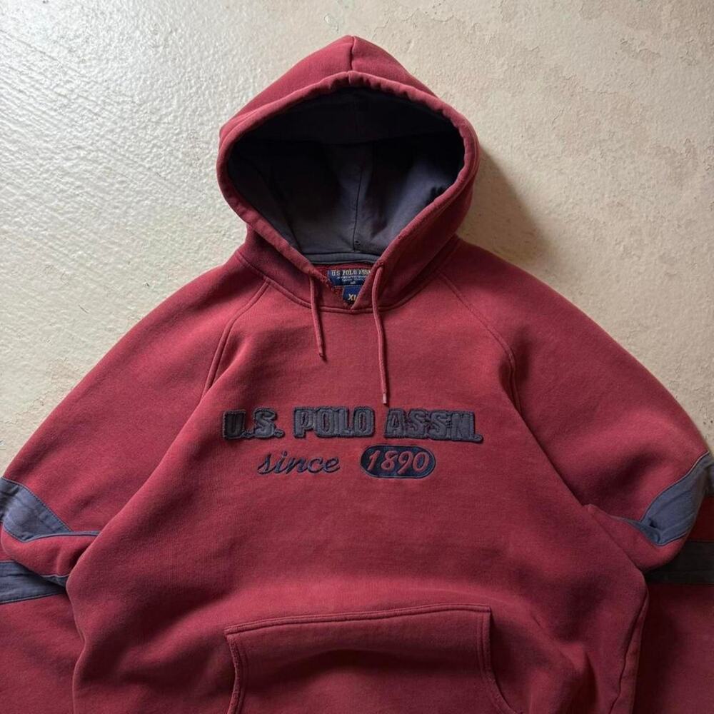 Vintage US Polo Assn Y2K Men's XL Stripe Patch Hoodie